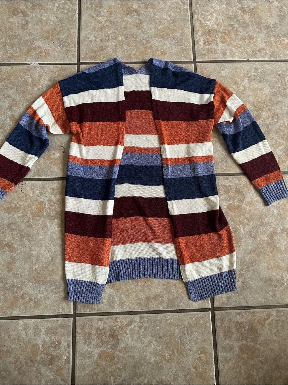 Ecowish Striped Colorblock Open Front Cardigan Sweater - Medium